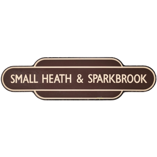 149 - A BR(W) totem sign, SMALL HEATH & SPARKBROOK, (f/f), from the main line south of Birmingham Snow Hil... 