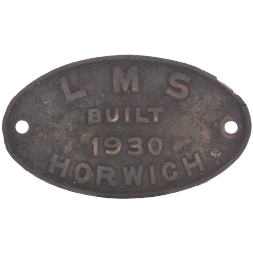 15 - A worksplate, LMS BUILT 1930 HORWICH, from a LMS Class 4 2-6-0 No 13148, renumbered 2848 in 1934, be... 