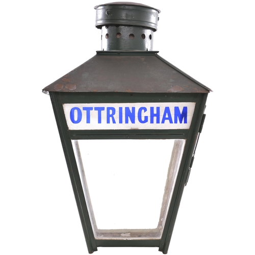 151 - A North Eastern Railway platform lamp case, OTTRINGHAM, from the Hull to Withernsea branch which clo... 