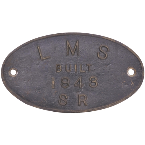 152 - A worksplate, LMS BUILT 1943 SR, from a LMS Class 8F 2-8-0 built to Railway Executive Committee orde... 