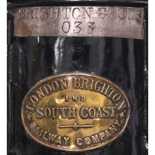 16 - An LB&SCR three aspect handlamp, with large brass company nameplate, the body stamped 1033 BRIGHTON ... 