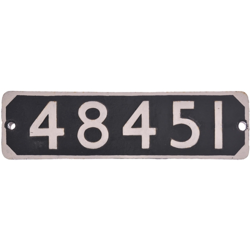 17 - A smokebox numberplate, 48451, from a Stanier Class 8F 2-8-0 built to Railway Executive Committee or... 