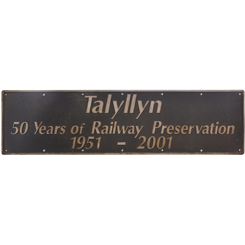 173 - A nameplate, TALYLLYN RAILWAY 50 YEARS OF PRESERVATION 1951 - 2001, from an OHLE Class 86 86258. Nam... 