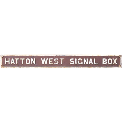 179 - A GWR nameboard, HATTON WEST SIGNAL BOX, from the Leamington Spa to Birmingham main line. Cast iron,... 