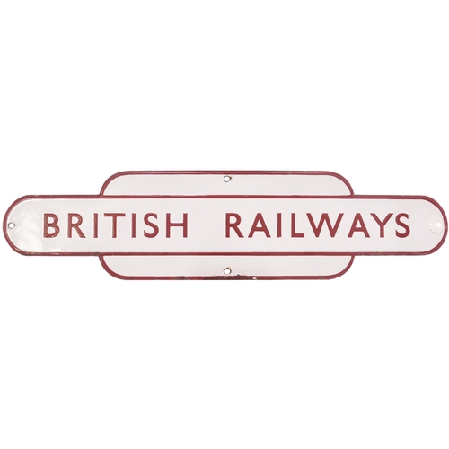 181 - A BR(M) poster board header, BRITISH RAILWAYS, totem design, enamel, 16