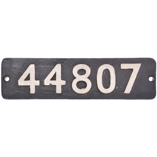 183 - A smokebox numberplate, 44807, from a LMs Class 5 4-6-0 No 4807 built at Derby in 1944, becoming BR ... 