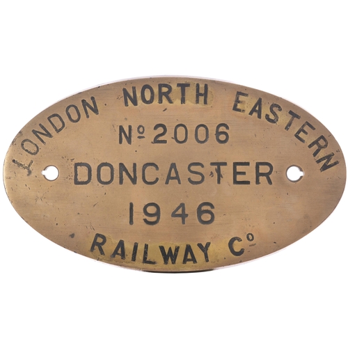 196 - A worksplate, LONDON NORTH EASTERN RAILWAY Co, DONCASTER, 2006, 1946 from a Thompson A2/3 Class 4-6-... 