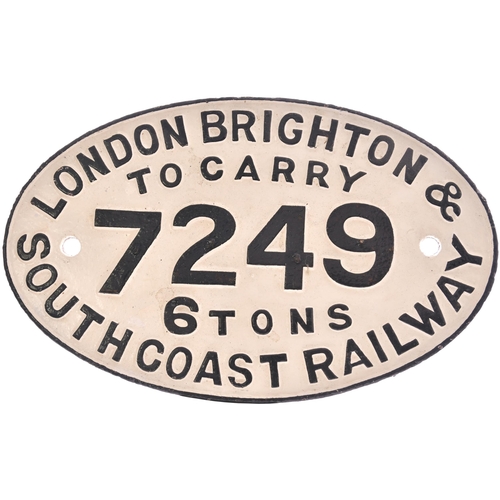 2 - A wagonplate, LONDON BRIGHTON & SOUTH COAST RAILWAY, 7249, TO CARRY 6 TONS. Cast iron, 14¾