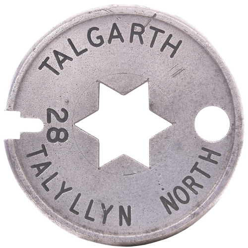 205 - A Tyers No 6 single line tablet, TALGARTH-TALYLLYN NORTH, (alloy), a section south of Three Cocks Ju... 