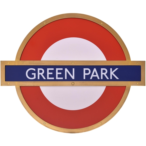 206 - An LT target sign, GREEN PARK, from a station on the Victoria, Piccadilly and Jubilee lines. Enamel,... 