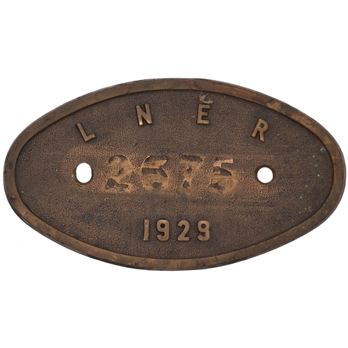 221 - A worksplate, LONDON & NORTH EASTERN RAILWAY, 9581, 1929, from a LNER N2 Class 0-6-2T No 2675 built ... 