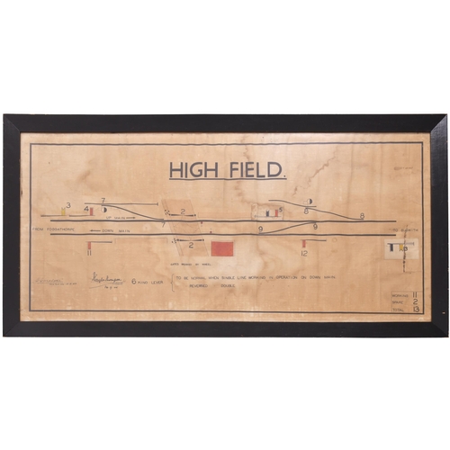 241 - An LNER signal box diagram, HIGH FIELD, 1944, from the Driffield to Selby route, showing the station... 