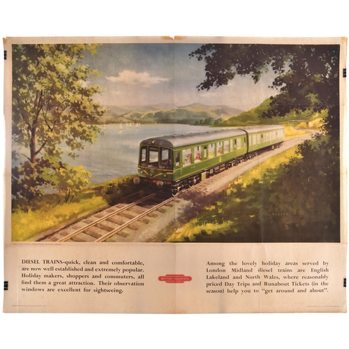 247 - A BR(M) quad royal poster, BASSENTHWAITE LAKE, by Barber, a view of a DMU on the CK&PR route from Pe... 