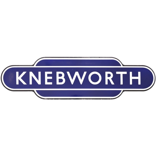 256 - A BR(E) totem sign, KNEBWORTH, (f/f), from the southern end of the East Coast Main Line. Excellent c... 