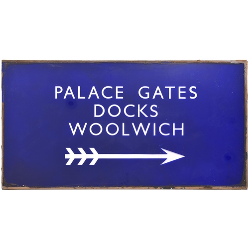 258 - An LNER station indicator, PALACE GATES, DOCKS, WOOLWICH, from Stratford station. Plate glass, 24¾