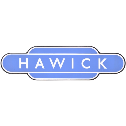 265 - A BR(Sc) totem sign, HAWICK, (f/f), from the Waverley route which closed in 1969. Excellent colour a... 