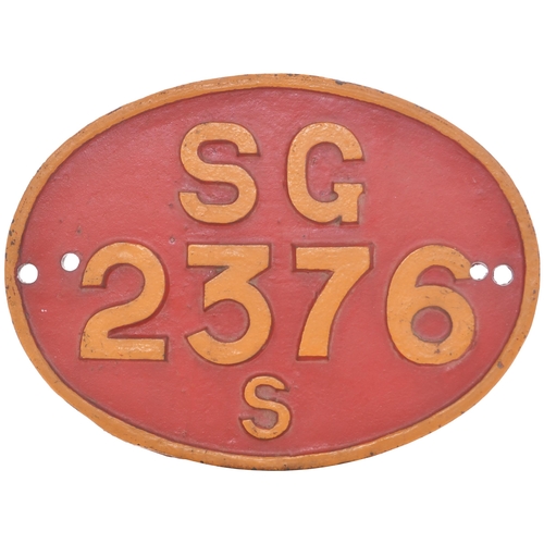 266 - A Pakistan Western Railway cabside numberplate, SG, 2376, S, the locomotive formerly North Western R... 