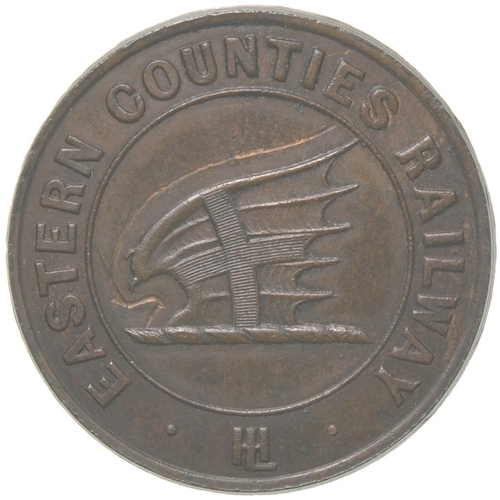 293 - An early check, EASTERN COUNTIES RAILWAY, GOODS DEPARTMENT LONDON. Bronze, 1 1/8