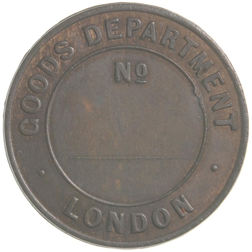 293 - An early check, EASTERN COUNTIES RAILWAY, GOODS DEPARTMENT LONDON. Bronze, 1 1/8