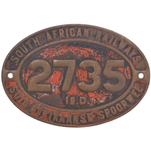 299 - A South African Railways cabside numberplate, 2735, from a 3ft 6ins gauge Class 19D 4-8-2 built by R... 