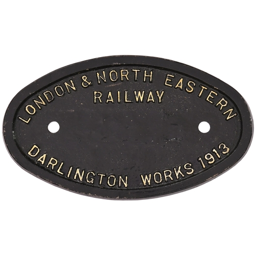 30 - A worksplate, LONDON & NORTH EASTERN RAILWAY, 63359, DARLINGTON WORKS 1913, from a North Eastern Rai... 