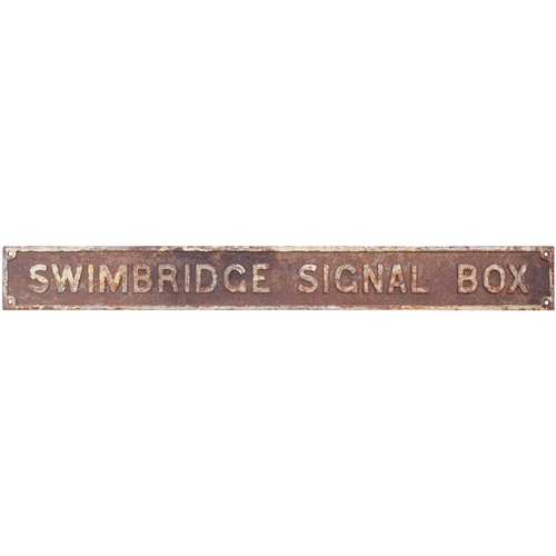 349 - A GWR nameboard, SWIMBRIDGE SIGNAL BOX, from the Taunton to Barnstaple route which closed in 1966. C... 