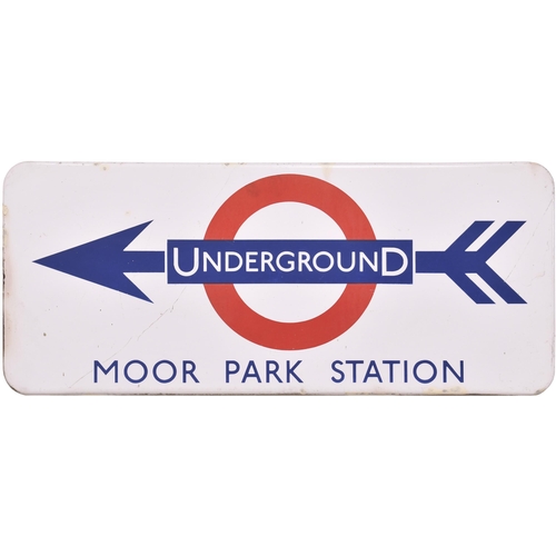 35 - An LT direction sign, UNDERGROUND, MOOR PARK STATION, (f/f), from the Met and GC Joint Line, situate... 