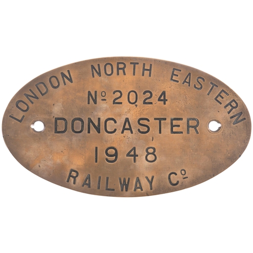 354 - A worksplate, LONDON NORTH EASTERN RAILWAY Co, No 2024, DONCASTER, 1948, from the (LNER) Peppercorn ... 