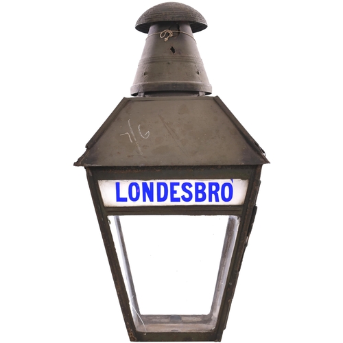 367 - A North Eastern Railway platform lamp case, LONDESBORO, from the York to Beverley route, closed in 1... 