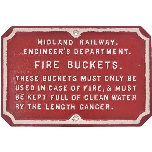 374 - A Midland Railway Engineers Department fire bucket notice, cast iron, 13¾