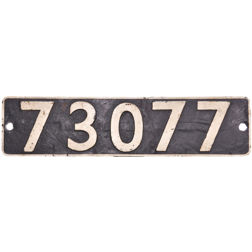 378 - A smokebox numberplate, 73077, from a BR Standard Class 5 4-6-0 built at Derby and allocated new to ... 