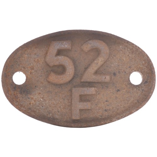 386 - A shedplate 52F, North Blyth (1948-January 1968). Ex loco condition. (Postage Band: B)