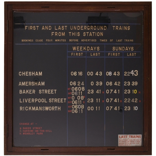 394 - An LT first and last train indicator, possibly from Chalfont station on the Met and GC Joint Line. A... 