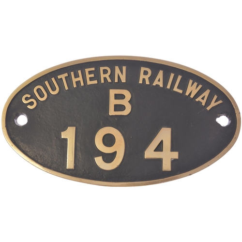 407 - A cabside numberplate, SOUTHERN RAILWAY B194, from a London Brighton & South Coast Railway B1 Class ... 