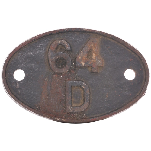 408 - A shedplate, 64D, Carstairs (1948-June 1960). Ex loco condition. (Postage Band: B)