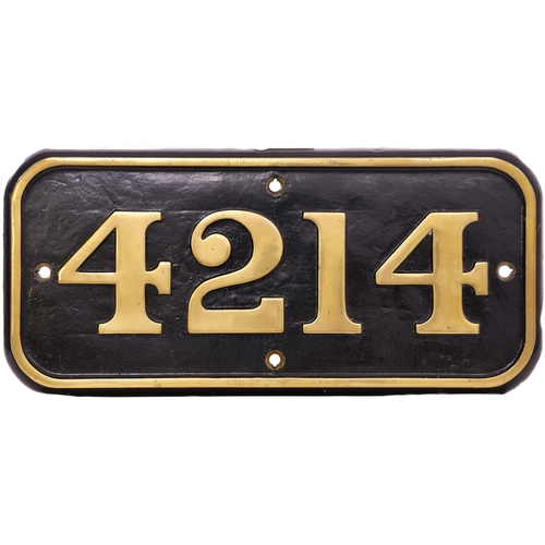 41 - A GWR cabside numberplate, 4214, from a 4200 Class 2-8-0T built at Swindon in September 1912. Alloca... 