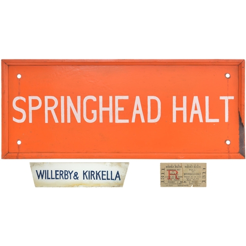 424 - A BR(NE) station sign, SPRINGHEAD HALT. The halt was situated on the Hull and Barnsley route, just o... 