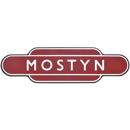 439 - A BR(M) totem sign, MOSTYN, (f/f), from the North  Coast route. Excellent colour and shine, minor bl... 