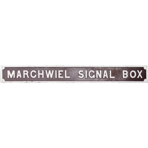 469 - A GWR nameboard, MARCHWEIL SIGNAL BOX, from the Wrexham to Ellesmere route which closed in 1962. Cas... 