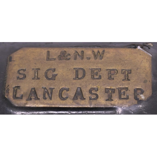 473 - An LNWR handlamp plated L&NW SIG DEPT LANCASTER, with interior, non-matching, the glasses cracked wi... 