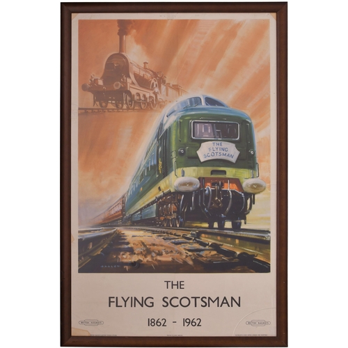 477 - A BR(E) double royal poster, FLYING SCOTSMAN, 1862-1962, by Bagley, featuring a Deltic and Stirling ... 