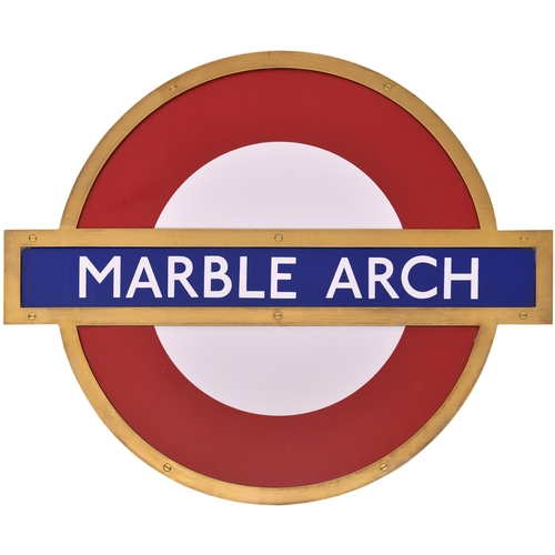 49 - An LT target sign, MARBLE ARCH, from the Central Line. Enamel, with brass frame, 24¼