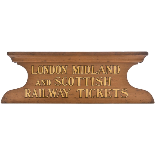 A booking office window pediment, LONDON MIDLAND & SCOTTISH RAILWAY TICKETS, 28½"x9½", with black-edged gilt lettering. (Dispatch by Mailboxes/Collect from Banbury Depot)