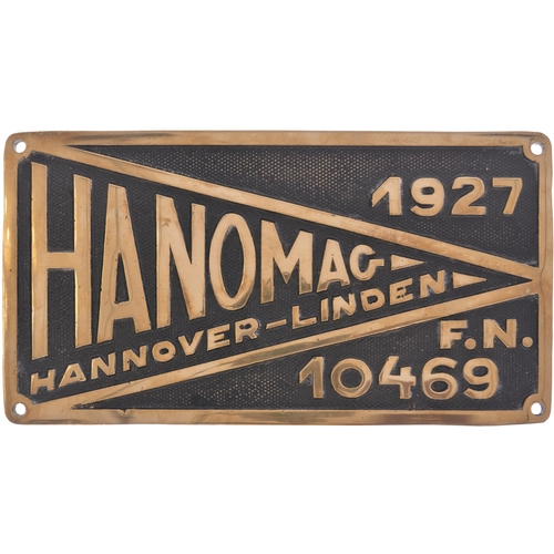 57 - A worksplate, HANOMAG, HANNOVER-LINDT 1927 F.N. 10469, from Teerver Wertung Meiderich Castrup Rauxel... 