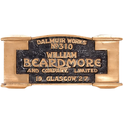 63 - A worksplate, WILLIAM BEARDMORE AND COMPANY LIMITED, No 310, DALMUIR WORKS GLASGOW 1927, from a LNER... 