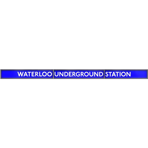 65 - An LT station entrance sign, WATERLOO UNDERGROUND STATION, an illuminated sign in its original alumi... 