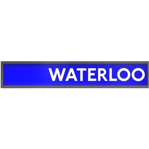 65 - An LT station entrance sign, WATERLOO UNDERGROUND STATION, an illuminated sign in its original alumi... 