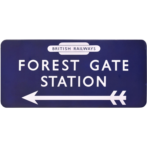7 - A BR(E) station direction sign, BRITISH RAILWAYS, FOREST GATE STATION, from the Great Eastern main l... 