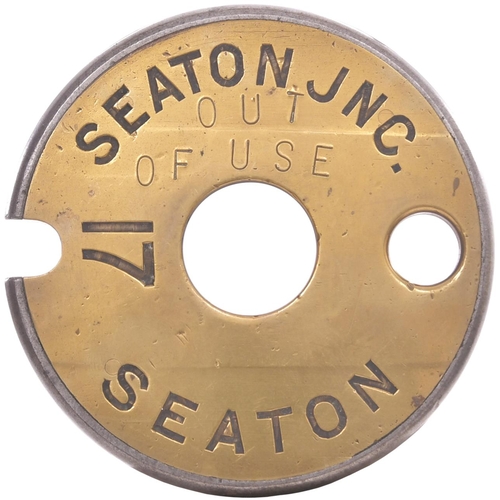 71 - A Tyers No 6 single line tablet, SEATON-SEATON JNC, (brass/steel), from the East Devon branch which ... 