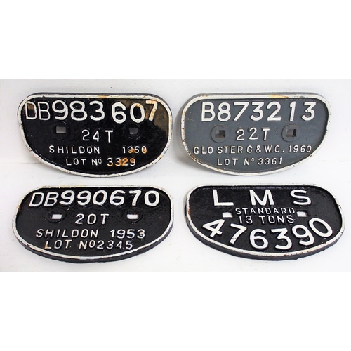 123 - London Midland & Scottish Railway C/I D wagonplate 13T 476390, Shildon 20T DB990670 1953, Glos C&W 2... 